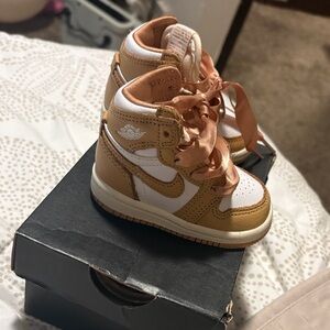 Jordan Kids Tan and White High-Top Sneakers